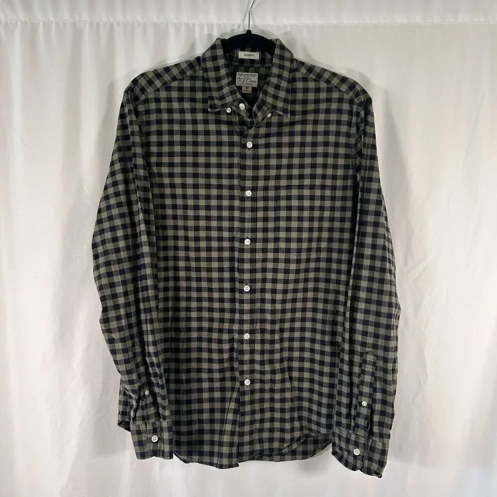 J. Crew Shirt Men's Medium Blue Plaid Button Up Long Sleeve Classic Cotton